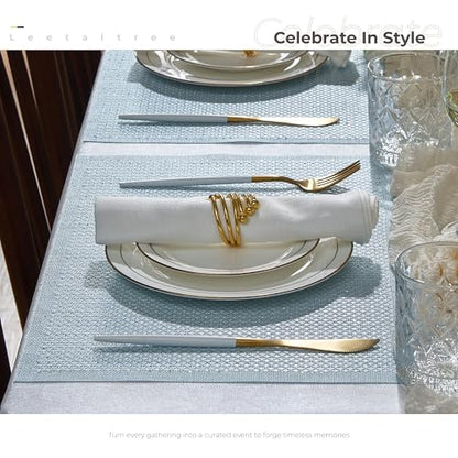 Leetaltree Woven Vinyl Placemats Set of 4, Mist Blue Sequin | Waterproof & Washable Dining Table Mats for Wedding, Anniversary, Daily Use, Hand-Cut, Easy to Clean - color: 00- Mist Blue Sequin, size: Set of 4
