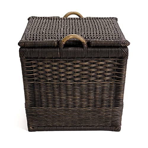 The Basket Lady Lift-Off Lid Wicker Storage Basket, M, Walnut Brown | Outside: 20" L x 15" W x 14" H | Inside: 17.5"L x 12"W x 11"H - Handcrafted by artisans from natural rattan - color: Antique Walnut Brown, size: Medium