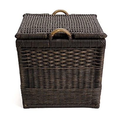 The Basket Lady Lift-Off Lid Wicker Storage Basket, M, Walnut Brown | Outside: 20" L x 15" W x 14" H | Inside: 17.5"L x 12"W x 11"H - Handcrafted by artisans from natural rattan - color: Antique Walnut Brown, size: Medium