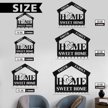 Personalized Key Holder for Wall - Custom Name Sweet Home Key Rack, Wall Mount Coat Rack, Hanger for Bedroom Entryway, Housewarming Gifts - color: 06 Home