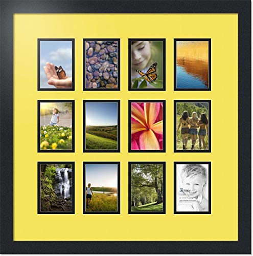 ArtToFrames Collage Photo Frame Double Mat with 12-3.25x4.75 Openings with Satin Black Frame and Canary mat. - color: Canary, size: 12 - 3.25x4.75