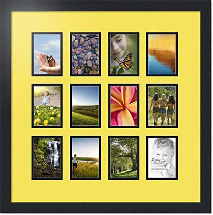 ArtToFrames Collage Photo Frame Double Mat with 12-3.25x4.75 Openings with Satin Black Frame and Canary mat. - color: Canary, size: 12 - 3.25x4.75