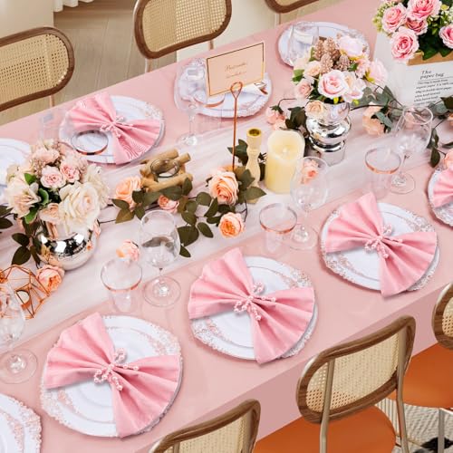 18 Pcs Pink Pearl Napkin Rings Adjustable Imitation Pearl String Elegant Napkin Holders for Weddings Dinner Parties and Everyday Use - color: Pink