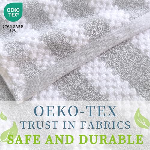 Gray and White Towels, 4 Hand 16"x27", 2 Bath 28"x52" - Cotton | Quick Dry | Lightweight, 6PCS Waffle Towel Set, Grey Striped Towels Bathroom, Luxury Towel Gift Set, Stripe and Checkered - color: Grey and White, size: 6 PCS Towel Set