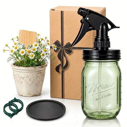 Glass Plant Mister Bottle -16 oz Vintage Style Mason Jar Fine Mist Sprayer - Refillable Leak Proof Water Spray Bottle for Plants, Gardening, Decorative with Adjustable Mist Nozzle (Green) - color: Green