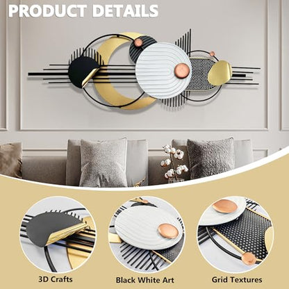ERMOFAV 59" Large Wall Decor,3D Abstract Metal Wall Art for Living Room | 59x21in metal wall decor with layered metal texture, mounting hardware, two-way display - style: wall sculpture 2