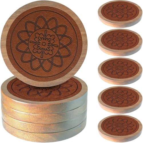 5 Pack Wood Coasters for Drinks, Minacun Absorbent Coaster Set, Drinks Coasters for Coffee Tabletop Protection, Non-Slip, Non-Stick, Suitable for Kinds of Cups Wooden Table Drink, 4.3 Inch Brown - color: #5-brown