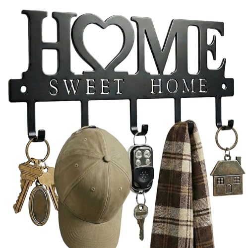 Entryway Key Holder Wall Mount with 5 Hooks, 13" Metal “Sweet Home” Key Rack Organizer for Wall, Decorative Key Hanger for Entryway, Hallway & Mudroom, Housewarming Gift, Black - size: 13inches