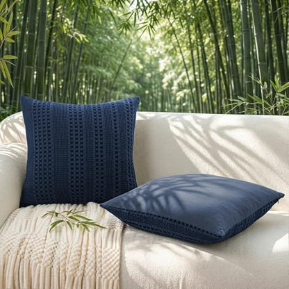 a moment 2 Pack Bamboo Fiber Pillow Covers - Waffle Weave, Ultra Soft & Breathable, Skin-Friendly Cotton Throw Pillow for Couch, Sofa, Bedroom Living Room 12x20 Inch Navy Blue - color: Navy Blue, size: 20" x 12" (Pack of 2)
