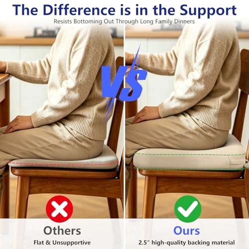 Chair Cushions for Dining Chairs Set of 4, 17" x 16" x 2.5" Thick D-Shaped Seat Cushions with Removable Washable Cover and Ties, Non-Slip Chair Pads for Kitchen, Indoor Dining Room (Beige) - color: Beige