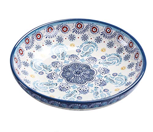 Bico Blue Talavera Pasta Bowls, 35oz Salad Bowl Set of 4, Large Ceramic Serving Dinner Bowls for Soup and Cereal, Microwave and Dishwasher Safe, Gift for Housewarming and Thanksgiving - color: Blue Talavera