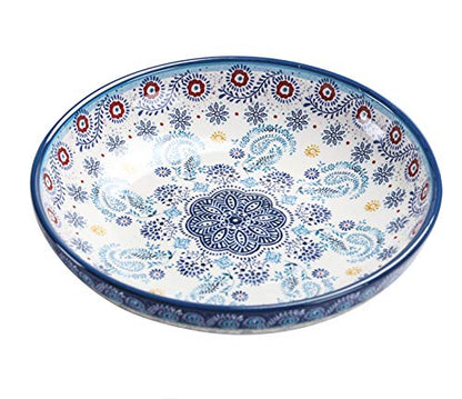 Bico Blue Talavera Pasta Bowls, 35oz Salad Bowl Set of 4, Large Ceramic Serving Dinner Bowls for Soup and Cereal, Microwave and Dishwasher Safe, Gift for Housewarming and Thanksgiving - color: Blue Talavera