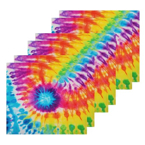 Cotton Washcloths Set of 6 Tie Dye Rainbow, Soft Absorbent Quick Dry Towels, Multi-Purpose Fingertip Towels for Bathroom Hotel Travel 12×12 in - size: onesize×6