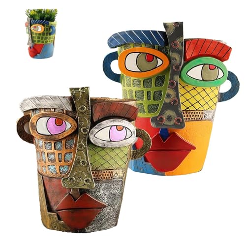 Picasso Brutalist Abstract Beauty Face Flower Pot Acolorful Art Resin Handmade Face Planters Pots Head for Home Art Decor Balcony Ornaments (Modern+Retro), RCZED152 - color: Modern+retro