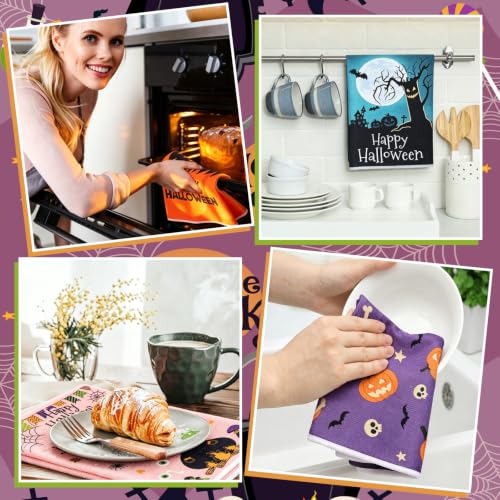 Fourluoo 8 Pcs Halloween Kitchen Towels, Halloween Decorative Hand Pumpkin Dish Towels Set Spooky Tea Cloths for Home Kitchen Bathroom Decor, 16 x 24 Inch - style: Pumpkin