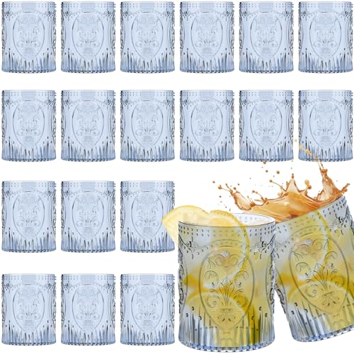 Qinyoung 24 Pack Vintage Plastic Wine Glasses 8.5oz,Blue | Stemless Embossed Design, Shatterproof Reusable Drinking Cups for Baby Shower Wedding Party Events, Vintage Drinkware - color: Blue