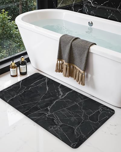 DEXI Bath Mats 43x24, Non Slip Quick Dry Rugs, Super Absorbent Ultra Thin Marble Bathmat, Washable Rubber Mats for Shower Floor, in Front of Bathtub, Sink, Bathroom Accessories Decor, Black - color: Black, size: 43" X 24" (Rectangular)