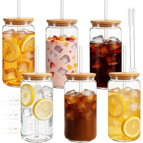 Mason Jar Cups with Lids and Straws, 16 oz Reusable Plastic Tumblers for Whisky, Soda, Tea, Juice, Beer, Coffee, Milk Tea, Gifts, 6 Pack (Transparent) - color: Transparent