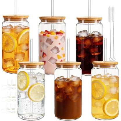 Mason Jar Cups with Lids and Straws, 16 oz Reusable Plastic Tumblers for Whisky, Soda, Tea, Juice, Beer, Coffee, Milk Tea, Gifts, 6 Pack (Transparent) - color: Transparent