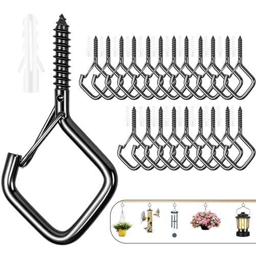 22 PCS Heavy Duty Black Eye Screw Hooks with Safety Buckle, No Drill Bit Included, 2.2 Inch Ceiling Hooks for Hanging Plants, Bird Feeders, Wind Chimes, String Lights, Indoor & Outdoor - color: Black, size: 22Pcs