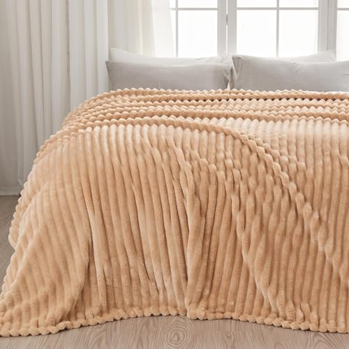 NEWCOSPLAY Fleece Ribbed Cozy Queen Blanket for Couch, Brown, 90"x90" | Premium Silky Flannel Blanket, Soft Lightweight Fluffy Throw Blanket for Bed Sofa Decor, Gift for All Season Use - color: Brown Ribbed, size: Queen(90"x90")