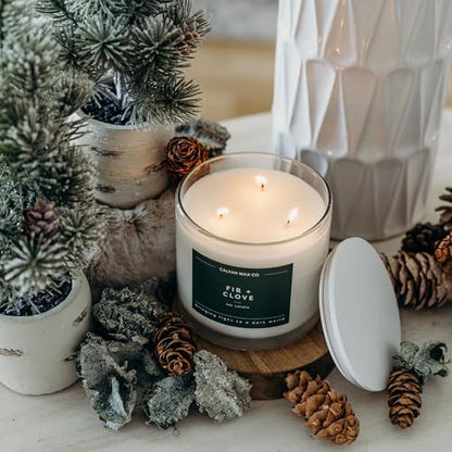 Calyan Wax Co. Fir & Clove 3 Wick Scented Candle - 43 Hour Burn | Made in the USA Luxury Clean Soy Wax Candles - Long Lasting Large Glass Jar Candle for Home - 3 Wicks - 14.9oz - color: Fir + Clove