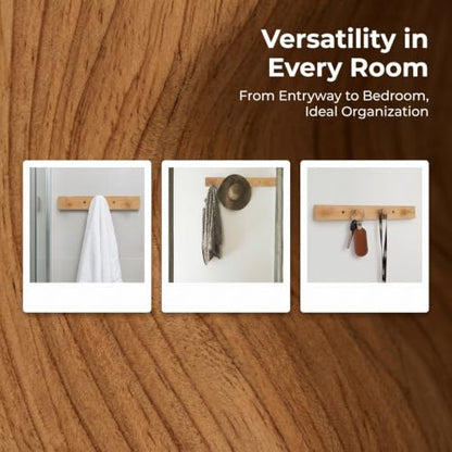 TOYANDONA Wooden Wall Mounted Coat Rack Hook with 4 Rubberwood Pegs, Natural and Hat Hanger for Bedroom and Entryway Storage