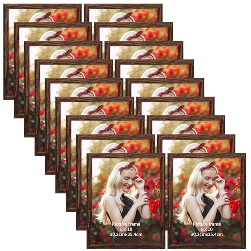 PETAFLOP Wooden 8x10 Picture Frame Set of 18, Bulk Rustic Brown Photo Frames Fits 8 by 10 for Wall or Tabletop Display - color: Brown, size: 8x10