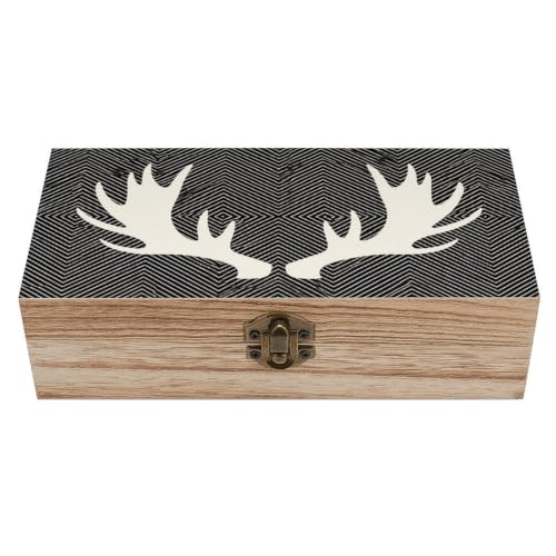 Geometric Deer Antler Wooden Storage Box Organizer Decorative Keepsake Memory Box Rustic - color: Geometric Deer Antler