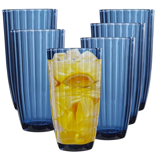 Acrylic Mixed Colors Highball Cups | Plastic Reusable Tumblers | 20oz (Set of 6) | Stackable | BPA-free Tumblers | Shatterproof | Top-rack Dishwasher Safe - color: Blue, size: 20 Ounces