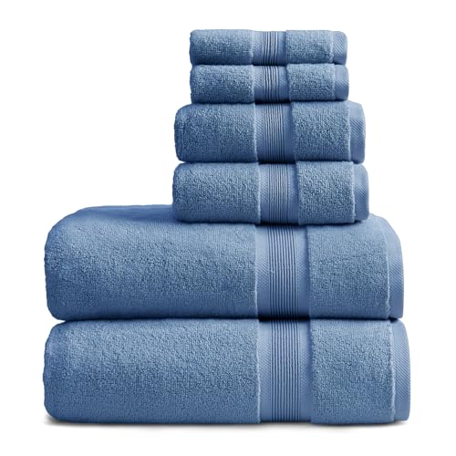 Luxury Bamboo Rayon Bath Towel Set | 6-Piece Set | Blue | 35% Bamboo Rayon - 65% Zero Twist Cotton | Absorbent Quick-Dry Towels for Bathroom | Ultra Soft | OEKO-TEX Standard 100 - color: Mediterranean Blue, size: 6 Piece Set
