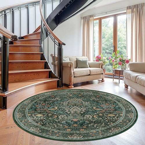 6ft Round Washable Area Rug Non-Slip Rug for Living Room Green Blue - color: Dark Green (Larger Pattern), size: 6' (Round)