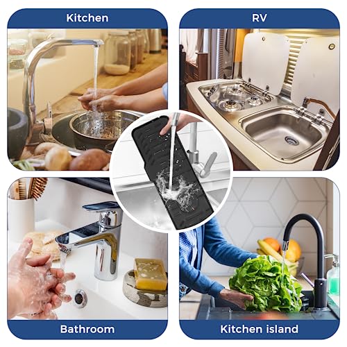 24" Splash Guard Plus Size Silicone Sink Faucet Drying Mat Handle Drip Catcher Tray Dish Sponge Holder Kitchen Accessories Protector Home Organization Gadgets Organizer - size: Black: 23.4"x5.7"