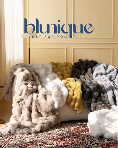 Ultra Soft Cozy Faux Fur Throw Blanket, Fuzzy Plush Thick Bubble Blanket, Oversize Luxury Fluffy Blanket for Couch, Bed, and Living Room, 60x80 Inches, Light Brown - color: Bubble Light Brown, size: Twin