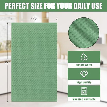 Homaxy 100% Cotton Terry Kitchen Towels(15" x 25", 8 Pack), Grass Green | Soft and Super Absorbent Dish Towels, 380 GSM Reusable Tea Towel with Hanging Loop, Pineapple Grid Designed - color: Grass Green, size: 15 x 25 - 8 Pack