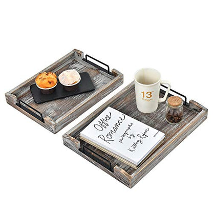 Country Rustic Torched Wood Nesting Breakfast Serving Trays with Handles, Set of 3 (Torched Wood) - color: Torched Wood
