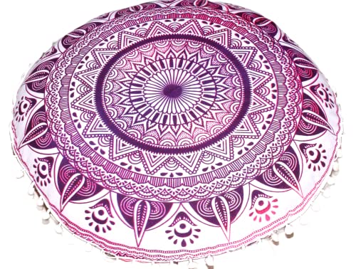 INDIAN CRAFT CASTLE Meditation Floor Pillow Cover, Large Pillows Cover Seating for Adults and Kids, Bohemian Cushion Cover for Fireplace Yoga Living Room Sitting 22 Inches (Pink) - color: Pink