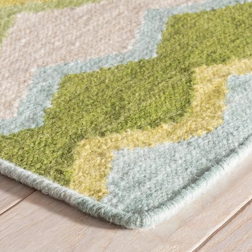 Dash & Albert Safety Net Green Geometric Handwoven Wool Rug, 5'x8' | Green Handwoven Wool Rug, , / Geometric Pattern - color: Green, size: 5' x 8' (Rectangular)