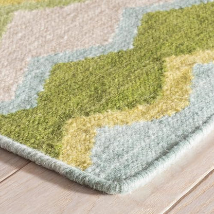 Dash & Albert Safety Net Green Geometric Handwoven Wool Rug, 5'x8' | Green Handwoven Wool Rug, , / Geometric Pattern - color: Green, size: 5' x 8' (Rectangular)
