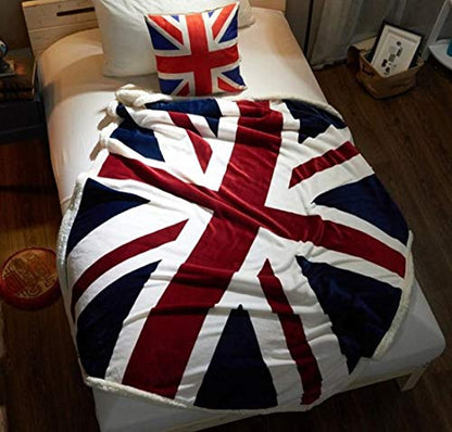 Flannel Sherpa Throw 60'' x 50'' Union Jack Fleece Blanket Soft Comfy Flannel Blanket Throws for Bed/Couch/Sofa/Office/Camping - color: B-union Jack, size: 50''x60''