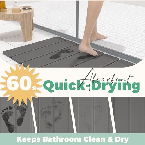 SYIPO Stone Bath Mat - Non-Slip Foldable Diatomite Bath Mat 23.6 x 15.3”, Super Absorbent & Quick Drying Bathroom Mat | Easy to Clean Shower Floor Mat, Dark Gray - color: Dark Gray