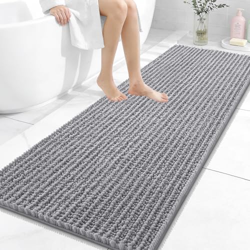 OLANLY Bathroom Runner Rugs 59x24, Thick Soft Absorbent Chenille Bath Rugs | Grey, Quick-Drying Rubber Backing, Long Shaggy Bath Mat, Machine Washable for Floor, Tub and Shower, Home Decor Accessories - color: Grey, size: 59" x 24"