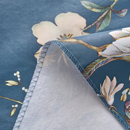 Pioggia Vinyl Tablecloth with Flannel Backing - Waterproof, Oil-Proof, Easy to Clean -Rectangle Plastic Table Cloth - Perfect for Dining Tables, Kitchen Tables, Parties - color: Blue Flower, size: 84" x 60" (Rectangular)