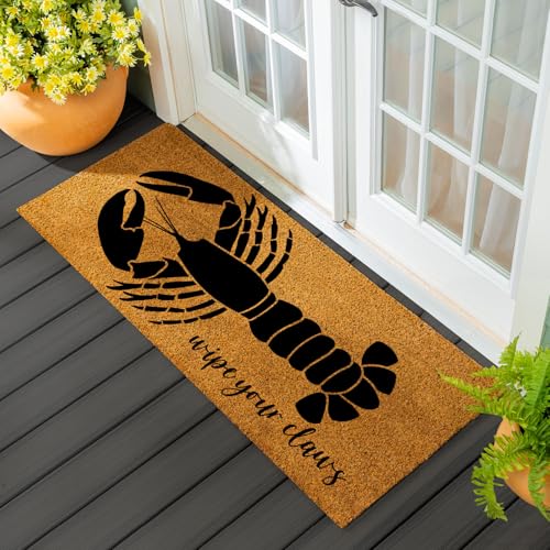 Evergreen Nature Coir Doormat, 2'x5' Large Welcome Mats for Double Doors, Outdoor Indoor Entrance Rug, Non-Slip Front Door Mat for Beach House Porch Patio (Lobster, 60"x24") - color: Lobster, size: 2' x 5' (Rectangular)