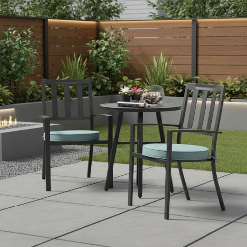Set of 2 Outdoor 18 inch Round Patio Dining Chair Pads – Comfortable Fiber-Filled Seat Cushions with Ties, Reversible Polyester Fabric, Seaglass - color: Seaglass