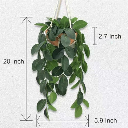 Hanging Plants Artificial Decor, Fake Hanging Plant in Clay Pot Artificial Hanging Plants with Fake Leaves and Hook for Wall Home Room Indoor Outdoor Décor (Dark Green)