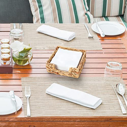 Napkin Holder Wicker Woven Basket Dinner Paper Tray for Table Kitchen Decor | Water Hyacinth, Handwoven, Square, Home Decor, Napkin Holders For Paper Napkins - size: L7.9" X W7.9" X H2.8"