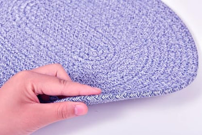 4 Pack Oval Woven Placemats, 12x16 inches Rattan Place Mats Cotton Pot Holders Wicker Tablemats Boho Braided Heat Resistant Mats, Plate Chargers for Table (Mix Blue, Oval Set of 4) - color: Mix Blue, size: Oval Set of 4