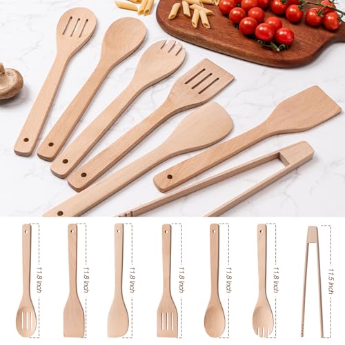 Eisinly Wooden Spoons for Cooking 7-Piece, Kitchen Nonstick Wood Cooking Utensils Set, Durability Wooden Spatula Spoon for Everyday Use, Light Yellow - color: Yellow-Wood, style: Square-edge