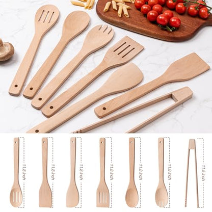 Eisinly Wooden Spoons for Cooking 7-Piece, Kitchen Nonstick Wood Cooking Utensils Set, Durability Wooden Spatula Spoon for Everyday Use, Light Yellow - color: Yellow-Wood, style: Square-edge